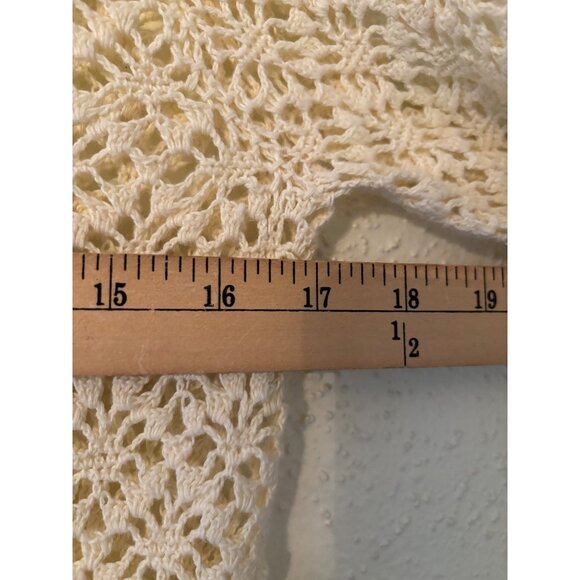 Vintage DKNY Jeans Ivory Crochet Lace Button Up Cardigan With Red Ribbon Tie - Picture 6 of 11